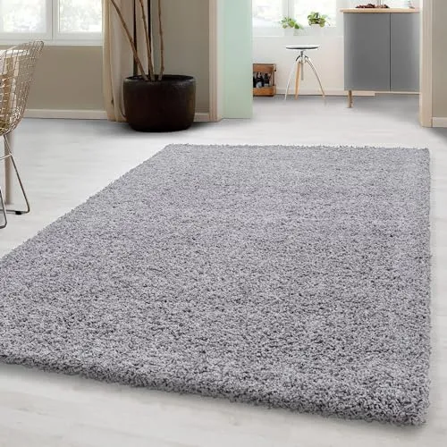 Carpetsale24 Shaggy Hochflor Teppich Wohnzimmer 140 x 200 cm Hellgrau - Moderner, Flauschiger Langflor Teppich – Weicher Carpet für Schlafzimmer, Esszimmer & als stilvoller Küchenteppich