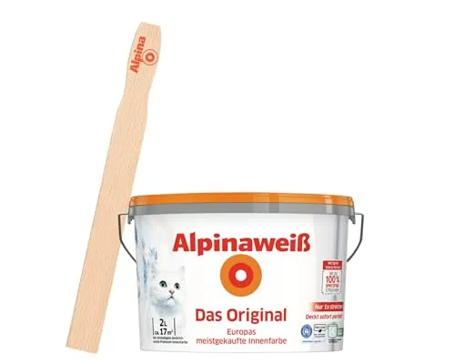 Alpina Wandfarbe Alpinaweiß Das Original mit gratis Rührstab - Farben - EUROPAS MEISTGEKAUFTE WEIßE INNENFARBE, spritzfrei und mit 100% Recycling-Gebinde, ideal für ein strahlendes Zuhause.