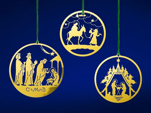 SIKORA Christbaumschmuck MS-SET6 Traditionelle Weihnachtsbaum Anhänger aus Messing KUGEL MOTIVE 3er Set