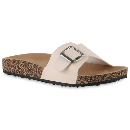 Mytrendshoe Damen Sandalen Pantoletten Sommer Hausschuhe Flats 830090, Farbe: Beige, Größe: 38
