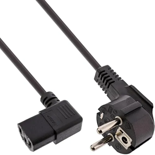InLine 16752M Netzkabel, Schutzkontakt gewinkelt auf Kaltgerätestecker C13 links abgewinkelt, 0,5m, schwarz