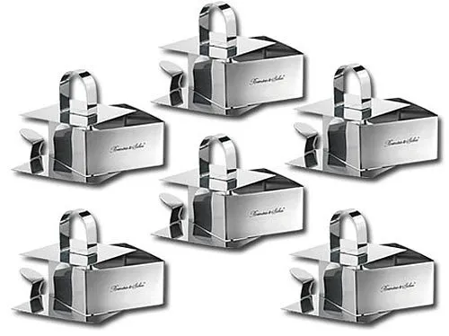 Rosenstein & Söhne Dessert und Speisering: 6er-Set: Speisering, eckig, mit Heber und Stampfer (Multi Servierring, Edelstahlringe, Backblech)