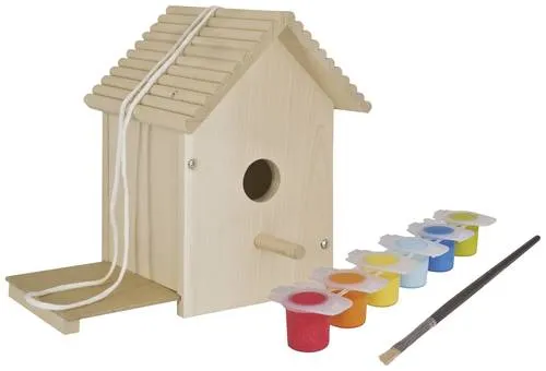 Eichhorn 100004581 Outdoor Vogelhaus aus Holz - Kreatives DIY Set mit 6 Farben und Pinsel, fördert die Kreativität und motorischen Fähigkeiten von Kindern