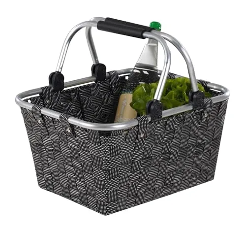 Home4You Einkaufskorb mit Griffen - Praktischer Tragekorb in Schwarz - Einkaufskorb mit Griffen, 40 x 19,5 x 30 cm, aus robustem Kunststoff - ideal für den Einkauf und vielseitig einsetzbar.