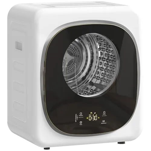 HOMCOM Mini Wäschetrockner 800 W mit Smart-Sensor - Kompakter Wäschetrockner mit 5 Programmen und intelligenter Sensortechnik. Ideal für kleine Räume, bis zu 4 kg Wäsche und einfache Steuerung über Touch-Display.