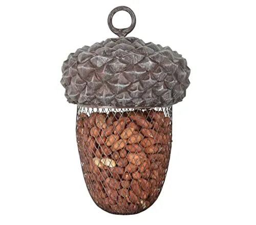 Dehner Natura Premium Wildvogel Futterstelle Eichel, Futterstation / Tränke für Wildvögel, Futterstelle wetterfest / hängend, inkl. Aufhängevorrichtung, ca. 14 x 14 x 22 cm, Polyresin/Metall, grau