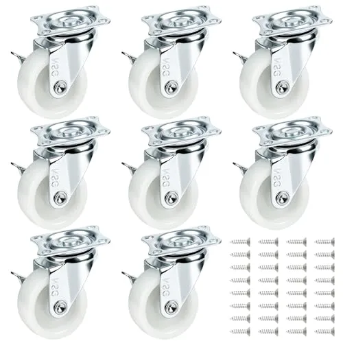 LJHOME 8 Stück Lenkrollen mit Bremse, 1,5 Zoll/40 mm Möbelrollen, drehbare Rollen mit Kugellagern, Transportrollen Räder Rollen, Schwerlastrollen aus Nylon mit Hochwertigem, langlebigem Material