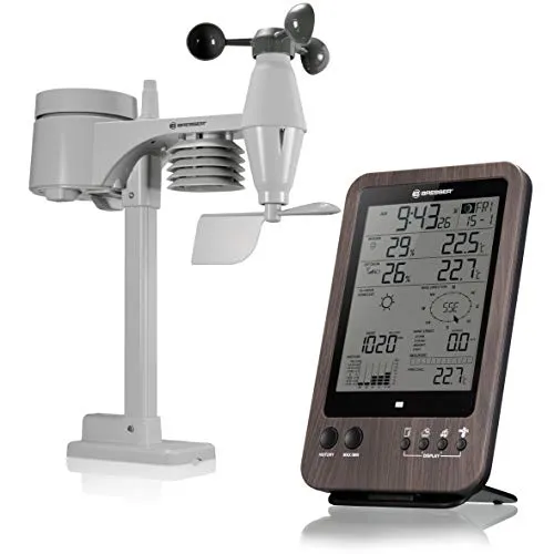 Bresser Wetterstation Funk mit Außensensor 5-in-1 - großes 5,5 Zoll Display, umfassende Wetterdaten und elegante bernsteinfarbene LED Beleuchtung