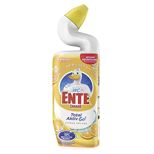 WC-Ente Total Aktiv Gel, Flüssiger WC Reiniger antibakteriell, Toilettenreiniger, Citrus Splash, 1er Pack (1 x 750 ml)