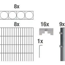Alberts Doppelstabmattenzaun Oslo 100 cm, 16 m, anthrazit - Hochwertiger Doppelstabmattenzaun zum Einbetonieren, verzinkt für extreme Wetterbeständigkeit. Ideal für langlebige Einzäunungen im Garten, Komplett-Set mit 42 Teilen.