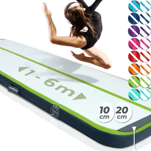 VENDOMNIA Airtrack Matte, 10/20cm hohe aufblasbare Gymnastikmatte in Länge 1/2/3/4/5/6/7/8 m, mit elektrischer Pumpe & Tasche, Tumbling Matte, Turnmatte, Trainingsmatte, Fitnessmatte, Sportmatte,Yoga