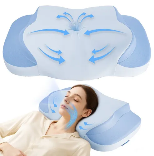 Esun Kopfkissen Nackenkissen, Memory Foam Kissen, Ergonomisches Nackenschmerzen Pillow, Füllung: Kissenbezug besteht aus 18% Elasthan und 82% Nylon, Seitenschlafer, Rückenschlafer, Bauchschlafer, Set, Schlafkissen, Eisseidenstoff, atmungsaktiv und weich, Ergonomisches, Kissen, Schlafkissen, für Seiten Rücken Bauchschläfer (60x40x11cm)