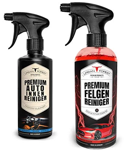 URBAN FOREST Auto Reiniger SPARSET | Premium Auto Innenreiniger (500ml) + Felgenreiniger für verchromte & Matte Felgen (1000ml) | Auto Innenraum Reiniger & Felgenpflege für Alu- und Stahlfelgen