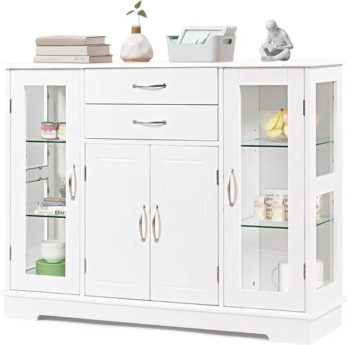 COSTWAY Küchenschrank Sideboard mit Glastüren