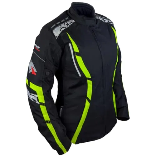 roleff Motorradjacke RO15092 Damen - Neongelb, wasserdicht & atmungsaktiv mit Protektoren - Hochwertige Motorradjacke für Damen, ideal für Biker. Wasserdicht und atmungsaktiv, ausgestattet mit herausnehmbaren Protektoren und verstellbarem Rumpfabschluss für optimalen Komfort.