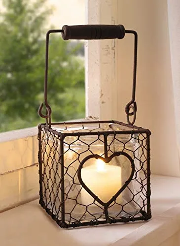 Windlicht Herz aus Draht in Rost-Optik, mit Glas Einsatz, Dekoglas, Pflanztopf, Kerzenhalter, Windlicht-Glas, Hängelaterne, Pflanzgefäß, Tischdeko