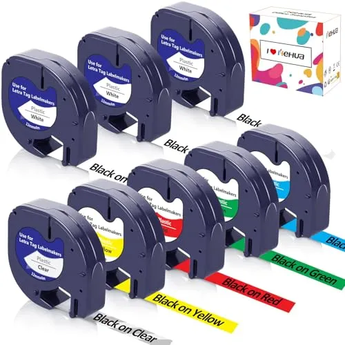 X Hehua Kompatible für Dymo LetraTag Etikettenband 12mm x 4m für 16951 91221-91225 Kompatible mit Dymo Letratag XR Etikettenband LT100H LT110T LT100T QX50 200B XR XM 2000 Plus 80 8