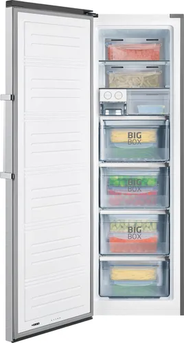 AMICA GSN 328 150 E Gefrierschrank - Tiefkühler mit Edelstahloptik, freistehend und ideal für die Lagerung großer Mengen dank großzügigem Volumen und Energieeffizienzklasse E.