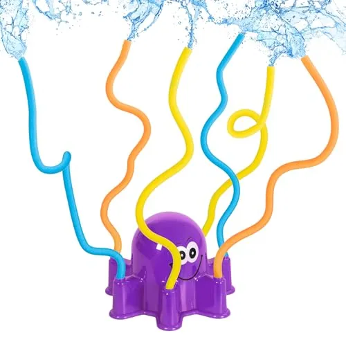 Wassersprinkler Oktopus für Kinder mit 6 Armen aus denen Wasser spritzt | ca. 20,5 x 20 x 14 cm | Wasserspielzeug für Groß und Klein (lila)