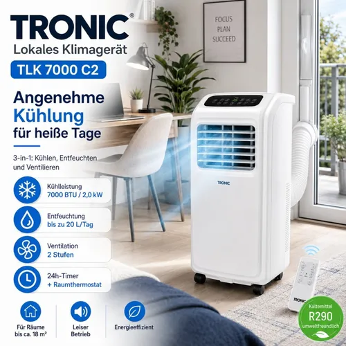 Produktbild Tronic TLK 7000 Mobile Klimaanlage Klimagerät Aircooler 7000 BTU 2.0 KW 45m³ NEU
