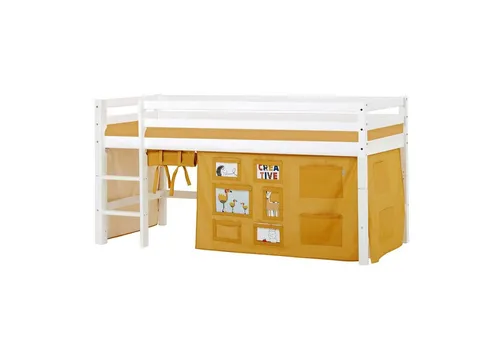 HOPPEKIDS ECO Dream Hochbett, Kinderbett aus Massivholz, Halbhochbett - Hochbett aus 100% nordischer Kiefer, inkl. abnehmbarem Vorhang-Set und umbaubar zum Einzelbett. Zertifiziert nach nordischen Umweltstandards für höchste Sicherheit und Umweltfreundlichkeit.