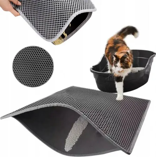 MERSJO Katzenklo Matte, 50x40 cm Katzenstreu Matte, Wabenförmiges Design, Katzen Zubehör, Doppelseitig Durch Klettverschluss Verbunden