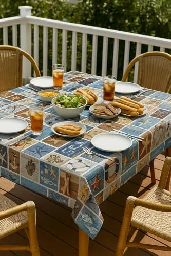 texpot Wachstuchtischdecke 140 x 120 cm abwaschbar Maritim Tischdecke Gartendecke