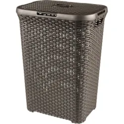 Curver Rattan Wäschekorb 40L Dunkel Grau - Wäschekorb aus Kunststoff mit 40L Kapazität, stilvolles Rattan-Design, ideal für ein ordentliches Zuhause.