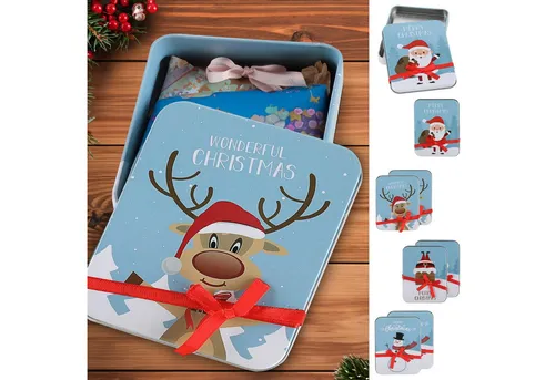 CEPEWA Geschenkbox Geschenkdosen 8er Set 4 Weihnachtsmotive Metall 11,5x9x1,5cm bunt Box