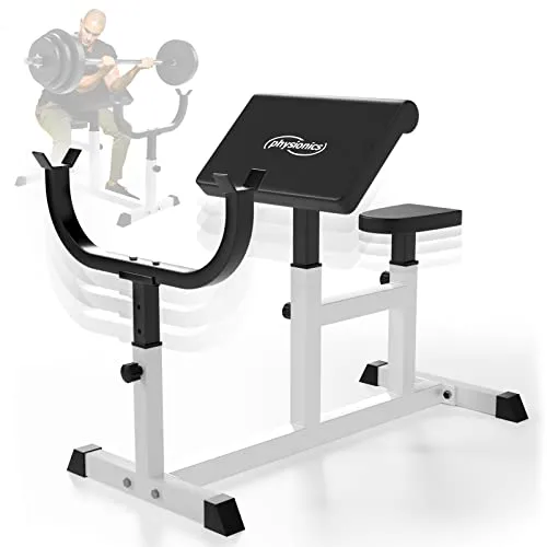 Physionics Hantelbank Curlbank - Vielseitige Trainingsbank für Bizeps und mehr - Stationen & Hantelbänke mit maximalem Trainingsgewicht von 200 kg, ideal für effektives Krafttraining zu Hause.