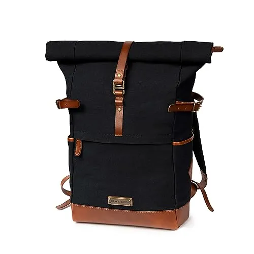 DRAKENSBERG Rolltop Rucksack 'Wyatt' - Vintage-Utility-Design mit Laptopfach - Tagesrucksäcke aus robustem Canvas und Leder, ideal für Alltag und Reisen. Mit handgefertigtem 15