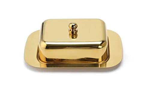 Echtwerk Butterdose aus Edelstahl, hochwertige Butterschale, Butterbox mit Deckel, Butterglocke für Frühstück und Küche, 250 gr Butter Aufbewahrung, Gold-Edition, 18,5x12,2x7,0 cm
