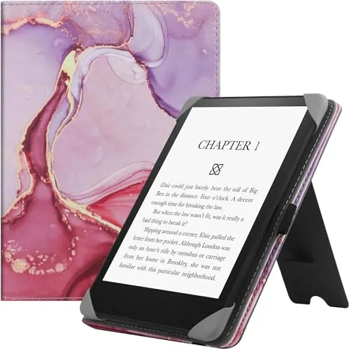 HGWALP Universal Hülle für Alle 6 Zoll eReaders, Folio Ständer Hülle mit Handschlaufe Kompatibel mit 6 Zoll Kindle Paperwhite/Kobo/Tolino/Pocketook/Sony E-Book Reader-Marble Pink