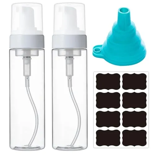 Schaumpumpe Flaschen, Nachfüllbare Mousse Flaschen | Aufkleber, Trichter, Schaumflasche für Shampoo Duschgel Flüssige (Transparent)