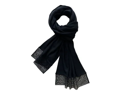HERMKO 8840950 Schal aus Merinowolle/Tencel – Schwarz-Spitze - Eleganter HERMKO Schal aus hochwertiger Merinowolle und Tencel, ideal für Damen und Herren. Weich und atmungsaktiv, perfekt für stilvolle Looks und angenehme Wärme.