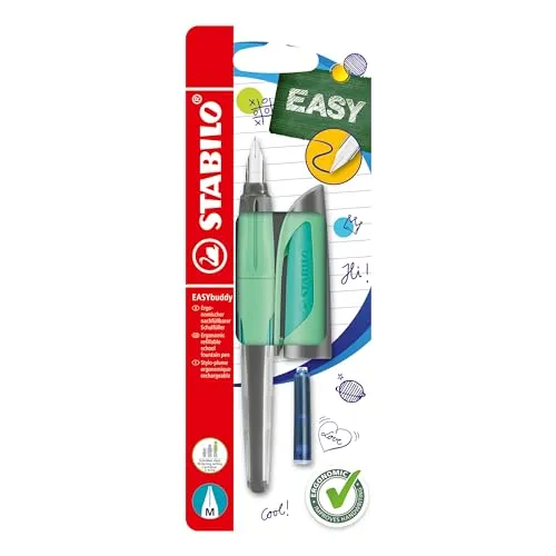 STABILO - Schulfüller mit Standard-Feder M - EASYbuddy Pastel in minzgrün - blau (löschbar) - inkl. Patrone - Blister