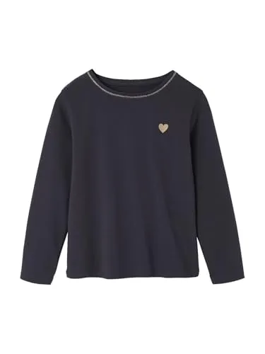 Vertbaudet Mädchen Shirt mit Glitzerherz und Recycling-Baumwolle Basic anthrazit 140