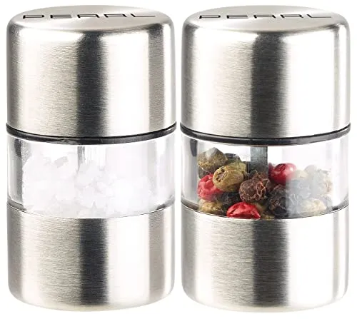 PEARL Salzstreuer klein: 2er-Set Mini-Salz- & Pfeffermühlen, Edelstahl, Keramikmahlwerk, Ø 3 cm (Mini Salzmühle, Salz und Pfeffermühle klein, Küchenhelfer)