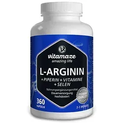 Vitamaze L-arginin 750 mg mit Piperin und Vitaminen - 360 Kapseln - Arzneimittel für optimale Durchblutung und Leistung, unterstützt durch die Kombination von L-Arginin, Piperin und Vitaminen.