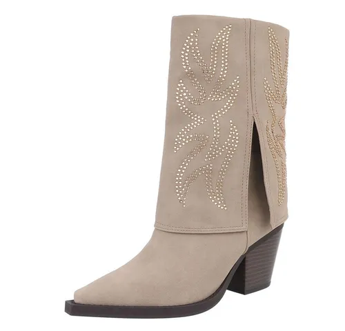 Ital-Design Damen Cowboyboots Westernstiefel 87740376 in Beige, Größe 40 - Elegante Cowboyboots mit Blockabsatz für einen trendigen Look. Ideal für jeden Anlass, bieten diese Stiefel nicht nur Stil, sondern auch Komfort.