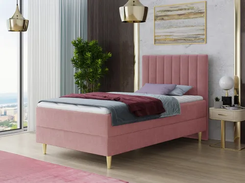 Boxspringbett Gold Mini mit Bettkasten – Rosa, Einzelbett mit Bonell-Matratze und Topper - Komfortables Boxspringbett Gold Mini mit Bettkasten für praktischen Stauraum. Erhältlich in verschiedenen Größen, ausgestattet mit hochelastischen Matratzen für erholsamen Schlaf.