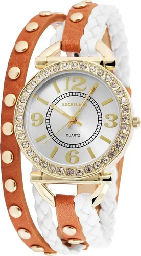 Excellanc 1900179-004 Analog Damenuhr mit Kunstleder-Wickelband braun