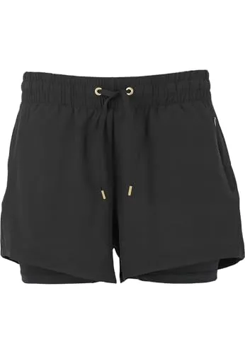 Athlecia Timmie V2 W 2-in-1 Shorts black (1001) 44 - Damen Outdoor Shorts & 3/4 Hosen, mit innovativem 2-in-1 Design für optimale Bewegungsfreiheit und Komfort beim Sport.