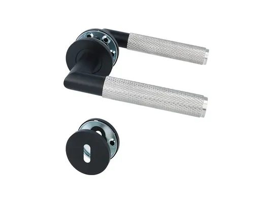 MS Beschläge Türdrücker Edelstahl Schwarz Rosettengarnitur BB PZ WC - Türbeschlag für Innentüren, modernes Bicolor-Design mit verdeckter Befestigung für ein elegantes Erscheinungsbild. Ideal für Heimwerker dank einfachem Montageset.