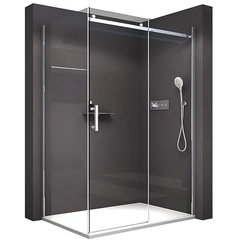 BERNSTEIN Duschkabine EX806, 90 x 120 cm - Eck-Dusche mit platzsparender Schiebetür aus 8 mm ESG-Glas, ideal für kleine Bäder. Flexibel einbaubar mit verstellbaren Seitenprofilen, perfekt für individuelle Raumlösungen.