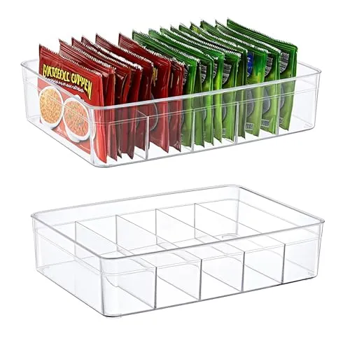 ogoPLUS 2 Stück Kühlschrank Organizer Größe L mit 5 Fächern - BPA-Frei, Lebensmittel aufbewahrungsbox, Stauraum für Schränke, Regale, Spülbecken, Kosmetik, Büromaterial, Gewürze, Snacks, Teebeutel