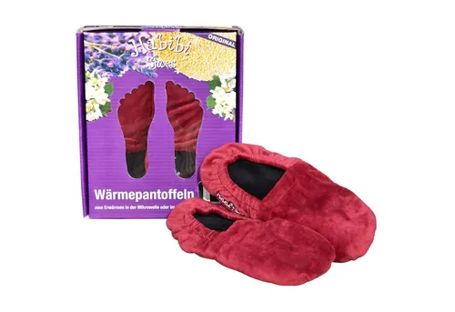 Habibi Plush Wärmekissen Wärmeschuhe, Slipper bordeaux Größe L - Heizkissen für kalte Füße, ideal für Mikrowelle oder Ofen, mit wohltuender Hirse-Aromafüllung für entspannende Wärme und angenehmen Duft.
