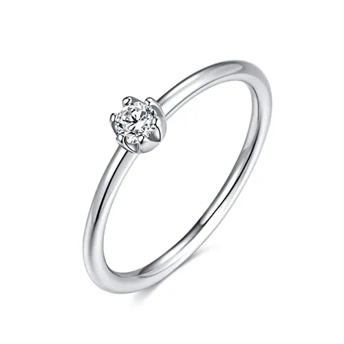 Sterling Silber Ring mit weißem Stein für Damen | Damenring, Verlobungsring, Solitär-Ring, Silberring schlicht für Frauen, Freundin Antrag | Echtsilber Ringe Modern (60, Silber) 925