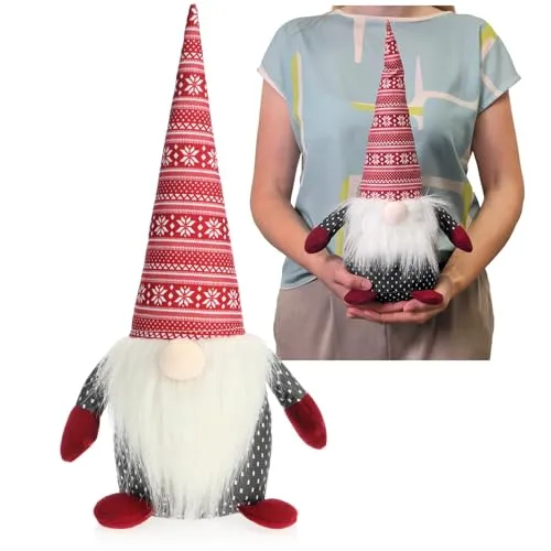 com-four® Wichtelfigur 40 cm - Weihnachtswichtel für Fensterbank, Regal, Tisch - Wichtel Türstopper 1,4 kg - Weihnachtsdeko, Deko Figur im skandinavischen Design (Wichtel - Mütze rot weiß)