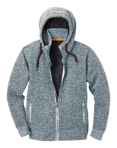 SCHEIBLER Strickjacke Schärding grau/schwarz, meliert Gr. M - Strickjacke für Herren mit warmhaltendem Flauschfutter, ideal für kühle Tage. Feste Kapuze, Metallzipper und diverse Taschen bieten hohen Tragekomfort und Funktionalität.